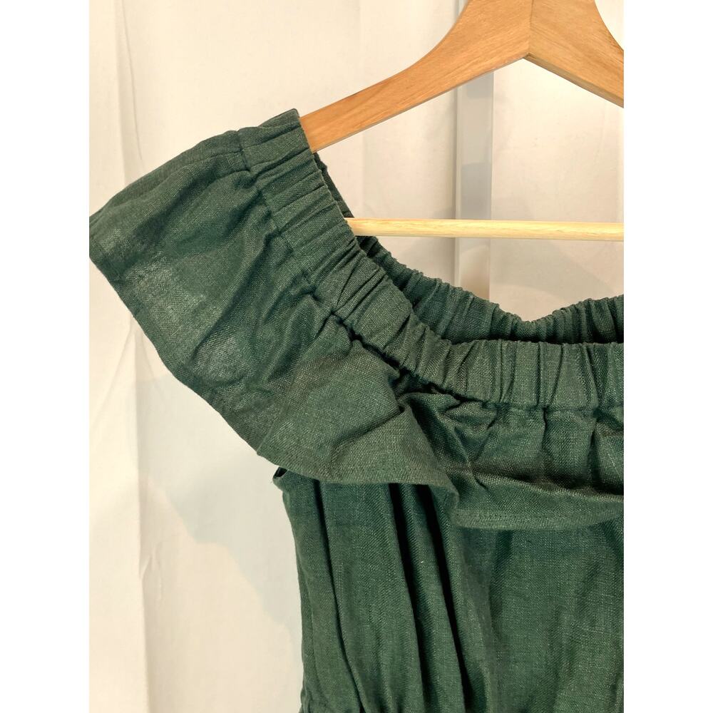 SIR. THE LABEL Size 0 XS 2 Linen Tiered Ruffle Dress Mini Off Shoulder Green - Picture 5 of 8